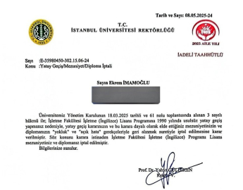 İmamoğlu’nun diplomasının iptali İstanbul Üniversitesi tarafından tebliğ edildi