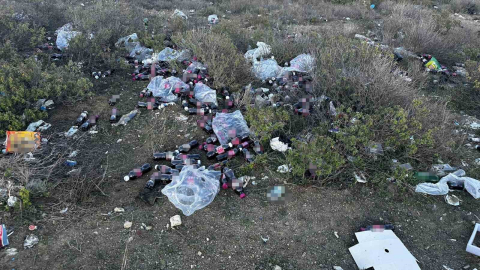 Tarihi geçmiş yüzlerce şalgam suyu şişesini ormanlık alana attılar