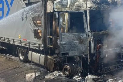 Edirne’de kereste yüklü tır yandı
