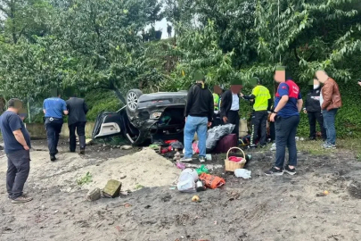 Kediye çarpmamak için manevra yapınca araç plaja uçtu: 4 yaralı
