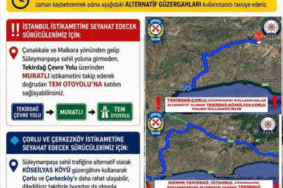 Tekirdağ Emniyet Müdürlüğü’nden bayram dönüşü trafik uyarısı
