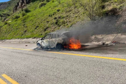 Vauk Dağı’nda seyir halindeki otomobil alevlere teslim oldu
