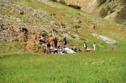 Kayaların arasından fışkıran su görenleri hayran bırakıyor
