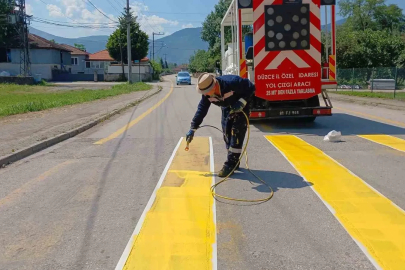 Trafik güvenliği için kasisler boyandı
