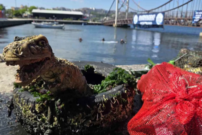 Marmara Denizi Günü’nde denizden maket dinozor çıktı
