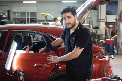Dolu yağışında hasar gören araçlar sanayide onarılıyor
