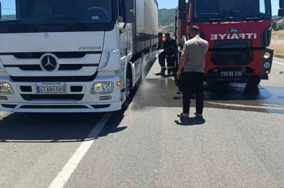 Seyir halindeki tırın lastikleri alev aldı
