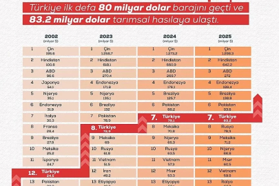 Türkiye’nin tarımsal hasılası rekor kırarak 83,2 milyar dolara ulaştı
