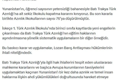 Bakanlık: Yunanistan'ın Batı Trakya Türk azınlığına ait 8 ilkokulu kapatma kararını kınıyoruz