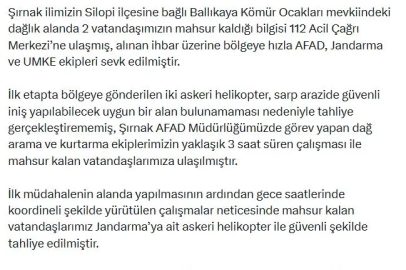 AFAD: Şırnak'ta kaybolan 2 kişi kurtarıldı