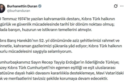 İletişim Başkanı Duran'dan Kıbrıs Barış Harekatı'nın 52'nci yıl dönümü mesajı