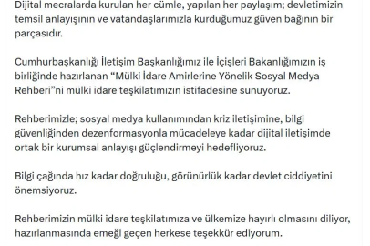 Bakanlık ve İletişim Başkanlığı'ndan 'Mülki İdare Amirlerine Yönelik Sosyal Medya Rehberi'