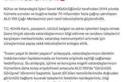 Bakan Çiftçi: ALO 199 Çağrı Merkezi, 70 milyondan fazla çağrıyı yanıtladı