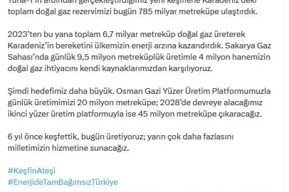 Bakan Bayraktar: Karadeniz'deki toplam doğal gaz rezervimizi 785 milyar metreküpe ulaştırdık