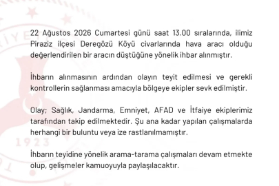Giresun’da hava aracı düştüğü ihbarı