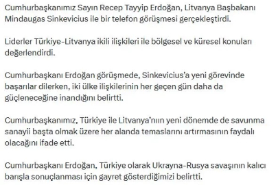 Cumhurbaşkanı Erdoğan, Litvanya Başbakanı Sinkevicius ile görüştü