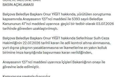 Balçova Belediye Başkanı Onur Yiğit, görevine iade edildi