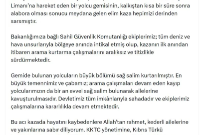 Bakan Çiftçi: En büyük çabamız; kayıp yolcularımızın bir an evvel sağ salim bulunması