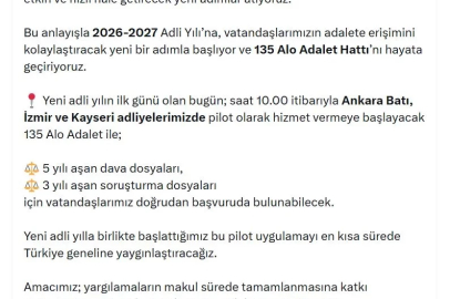 Bakan Gürlek: 135 Alo Adalet Hattı'nı hayata geçiriyoruz