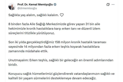 Bakan Memişoğlu: Son 2 yılda 14 milyondan fazla erken teşhisle hastalıklara zamanında müdahale ettik