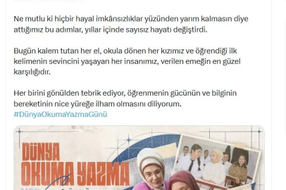 Emine Erdoğan'dan 'Dünya Okuma Yazma Günü' paylaşımı