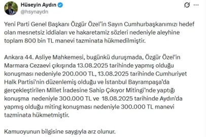 Özgür Özel hakkında 800 bin TL tazminat kararı