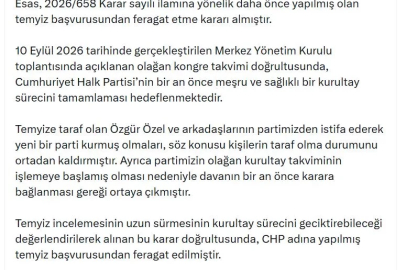 CHP 'mutlak butlan' davasında temyiz başvurusunu geri çekti