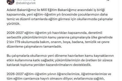 Bakan Gürlek: Denetimli serbestlik yükümlülerimizin çalışmalarıyla 2 bin 779 okulumuzda çalışmaları tamamladık