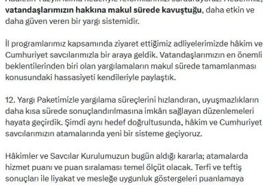 Bakan Gürlek: Hakim ve savcı atamalarında hizmet puanı temel ölçüt olacak