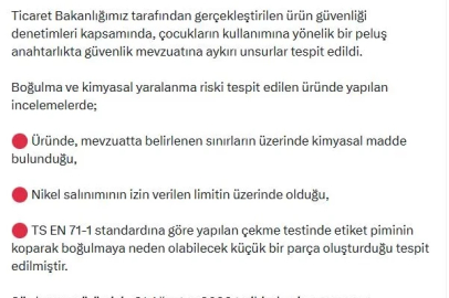 Ticaret Bakanlığından çocuklar açısından risk taşıdığı tespit edilen anahtarlık için toplatma kararı