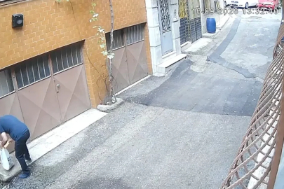 Kedilerin mama kaplarını çöpe atıp, sularını döken baba-oğul kamerada