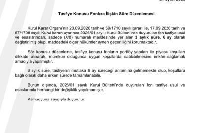SPK, fonların tasfiyesinde süreyi 6 aya çıkardı