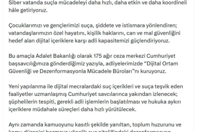 Bakan Gürlek:  'Dijital Ortam Güvenliği ve Dezenformasyonla Mücadele Büroları' kuruyoruz