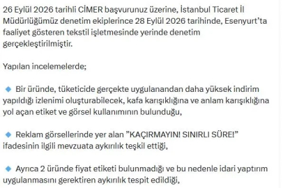 Ticaret Bakanlığı'ndan Esenyurt'ta tekstil işletmesine yapılan denetime ilişkin açıklama