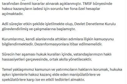 Cumhurbaşkanı Yardımcısı Yılmaz: Haksız kazançların iadesi için hesaplar açılmaktadır