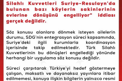 DMM'den TSK'nın Resulayn'da dönüşleri engellediği iddiasına yalanlama