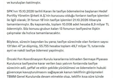 Fon Kurulu'ndan 7'nci toplantı: Tasfiye sürecindeki fon sayısı 131'den 47'e düştü