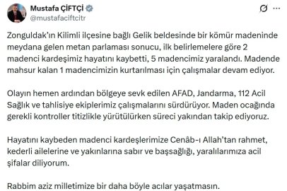 Bakan Çiftçi'den Zonguldak'taki maden kazasına ilişkin açıklama; Süreci takip ediyoruz